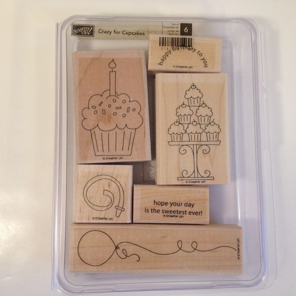 Stampin’ Up! Crazy For Cupcakes Set of 6 Tags New Open Box #111618 Wood Mounted - Picture 9 of 10